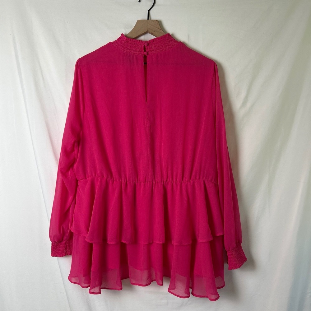 Torrid Womens Smocked Mock Neck Tiered Ruffle Peplum Blouse Size 2X Hot Pink - Picture 2 of 11
